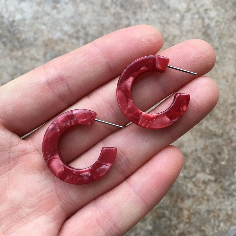 Red Green Flower Leopard Acetate Earrings Women Small Acetic Acid Hoop Earrings
