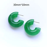 Colorful Acrylic Earrings Marble Pattern Small Hoops Green Yellow Red Pink