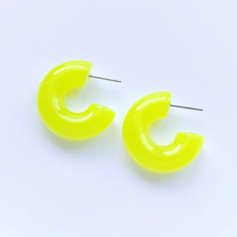 Colorful Acrylic Earrings Marble Pattern Small Hoops Green Yellow Red Pink