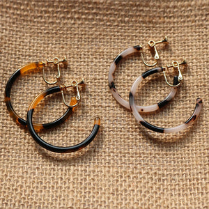 Tortoise Leopard Round Clip Earrings Geometry Triangular Acetic Acid E0111