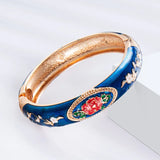 Enameled Rose Wide Cuff Bangles for Women