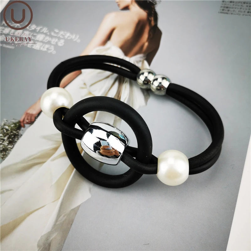Gothic Charm Alloy Bead Bracelet with Pearl Jewelry Bangle