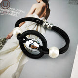 Gothic Charm Alloy Bead Bracelet with Pearl Jewelry Bangle
