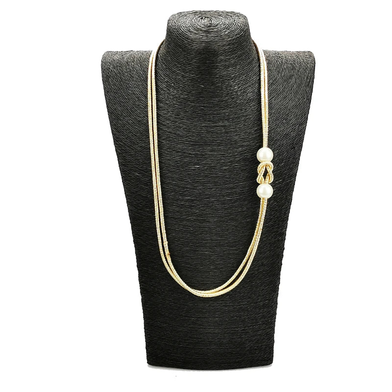 Pearl Choker Necklace Metal Sweater Chain Women Jewelry