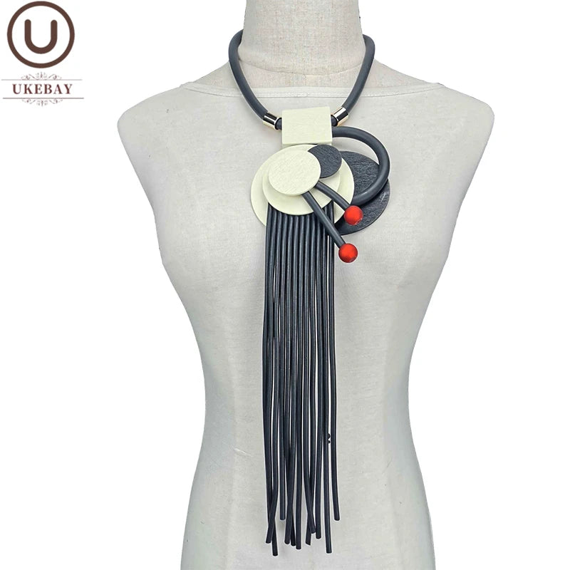Vintage Jewelry Rubber Chain Wood Pendant Necklaces Women