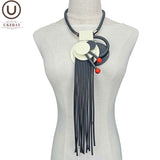 Vintage Jewelry Rubber Chain Wood Pendant Necklaces Women