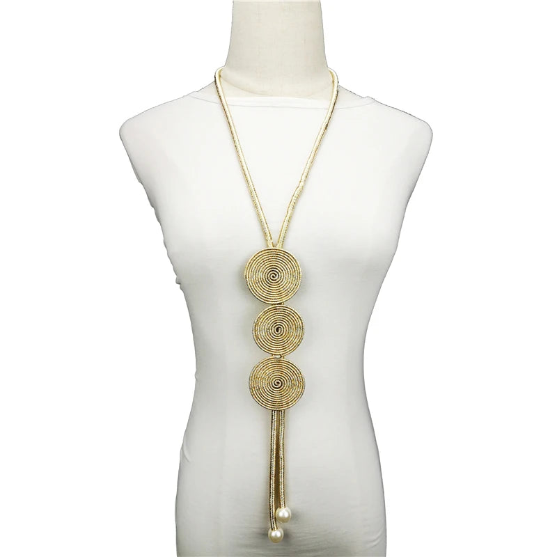 Long Statement Necklace Pearl Ethnic Jewelry Women 9 Colors