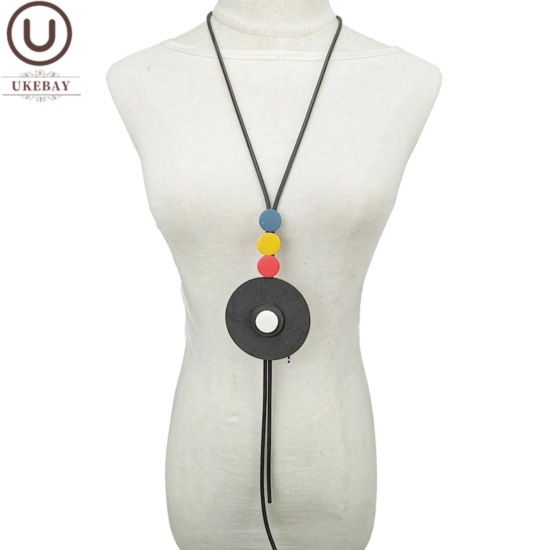 Long Necklaces For Women Rubber Wood Statement Necklace