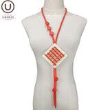 Rubber Jewelry Square Pendant Wood Necklace Long Big Statement