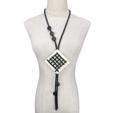 Rubber Jewelry Square Pendant Wood Necklace Long Big Statement