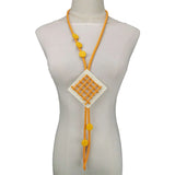 Rubber Jewelry Square Pendant Wood Necklace Long Big Statement