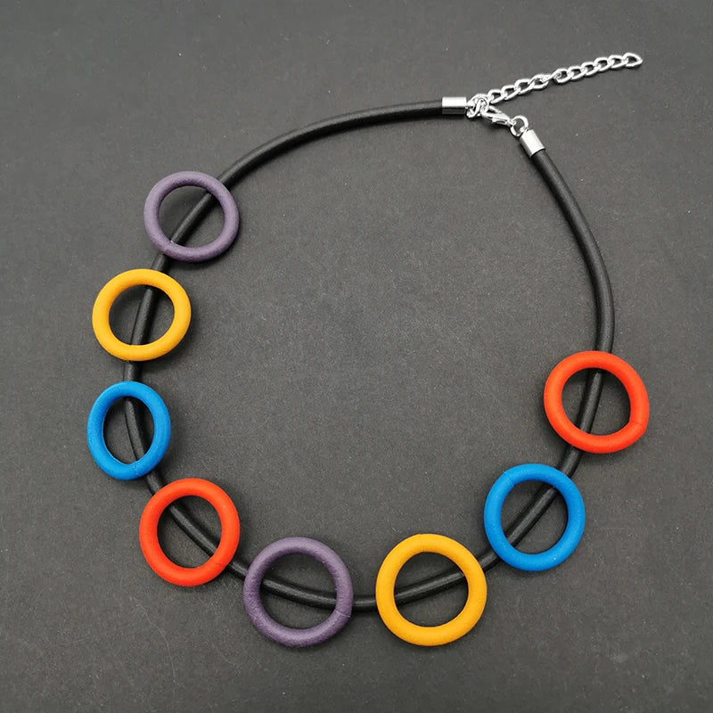 Multicolor Circle Choker Necklace Gothic Chain Jewelry
