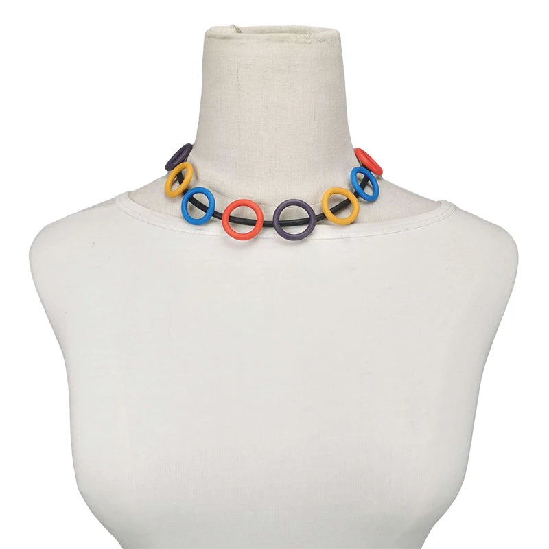 Multicolor Circle Choker Necklace Gothic Chain Jewelry