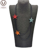 Multicolor Star Pendant Necklaces Wooden Jewelry Women Statement Necklace