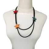 Multicolor Star Pendant Necklaces Wooden Jewelry Women Statement Necklace