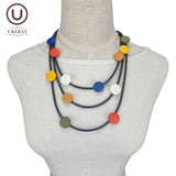 Multicolor Wood Necklaces Women Choker Necklace Rubber Rope Gothic Jewelry