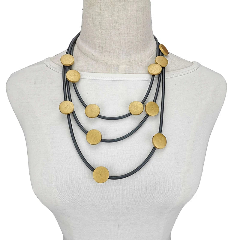 Multicolor Wood Necklaces Women Choker Necklace Rubber Rope Gothic Jewelry