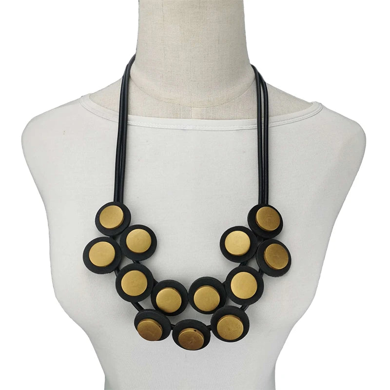 Gothic Style Wood Pendant Necklace Ethnic Boho Sweater Chain