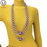 Purple Mesh Necklaces Big Sweater Chain Women Boho Pearl Pendant Necklace