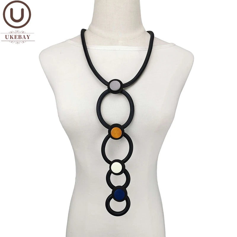 Round Circle Choker Necklaces Wood Rubber Jewelry For Women Boho Necklace