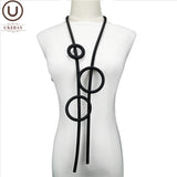 Round Circle Pendant Necklaces For Women Long Necklace Rubber Elasticity Chains