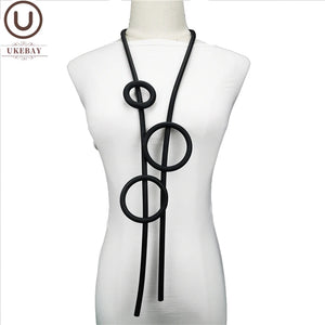 Round Circle Pendant Necklaces For Women Long Necklace Rubber Elasticity Chains