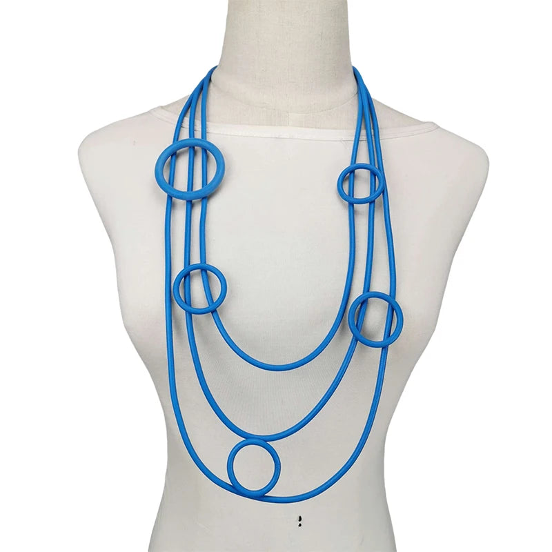 Boho Statement Necklace Choker for Women Big Sweater Chain Rubber Jewelry Gift
