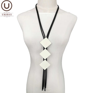 Square Wood Pendant Necklace For Women