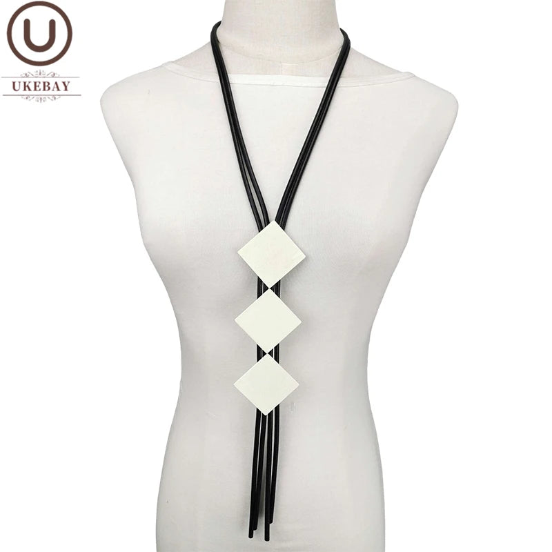 Square Wood Pendant Necklace For Women