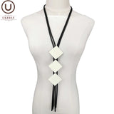 Square Wood Pendant Necklace For Women