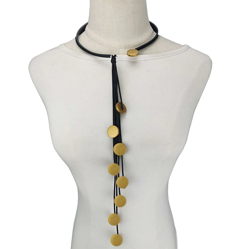Wood Choker Necklace Long Rubber Sweater Chain
