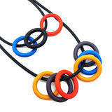Multicolor Round Circle Choker Necklace Rubber Pendant Statement Chain Jewelry
