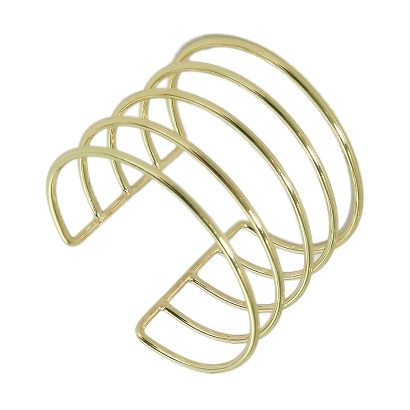Metal Lines Rigid Cuff Open Bracelet for Women