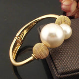 Charming Simulated Pearl Bracelet - Metal Cuff Bangle Statement Jewelry