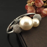 Charming Simulated Pearl Bracelet - Metal Cuff Bangle Statement Jewelry