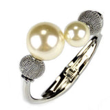 Charming Simulated Pearl Bracelet - Metal Cuff Bangle Statement Jewelry