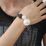 Charming Simulated Pearl Bracelet - Metal Cuff Bangle Statement Jewelry