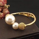 Charming Simulated Pearl Bracelet - Metal Cuff Bangle Statement Jewelry