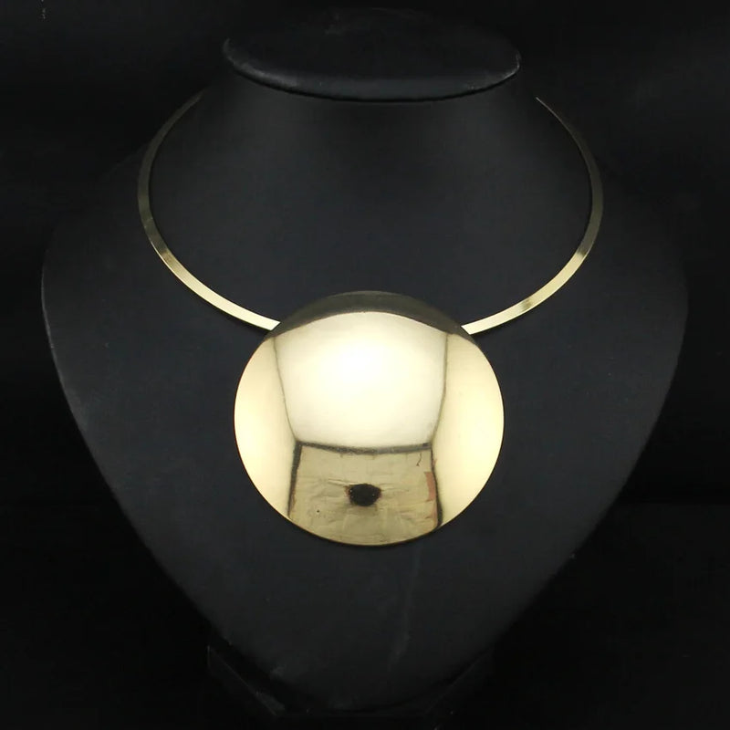 Metal Circle Pendant Choker Necklace Jewelry Women Statement Necklaces