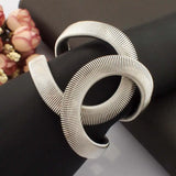 Thick Metal Chain Twist CC Spring Cuff Bangles Silver B131