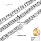 Iced Out 12MM 18k Silver Diamond Cuban Link Chain Necklace