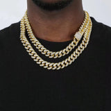 Iced Out 12MM 18k Silver Diamond Cuban Link Chain Necklace