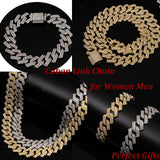 Iced Out 12MM 18k Silver Diamond Cuban Link Chain Necklace