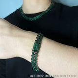 Hip Hop Cuban Link Chain Bracelets Purple Green Rhinestone Wristband