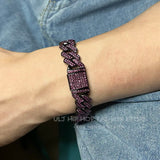 Hip Hop Cuban Link Chain Bracelets Purple Green Rhinestone Wristband