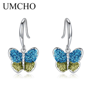 925 Sterling Silver Colorful Butterfly Drop Earrings for Women