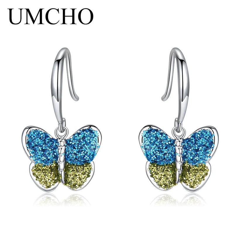 925 Sterling Silver Colorful Butterfly Drop Earrings for Women