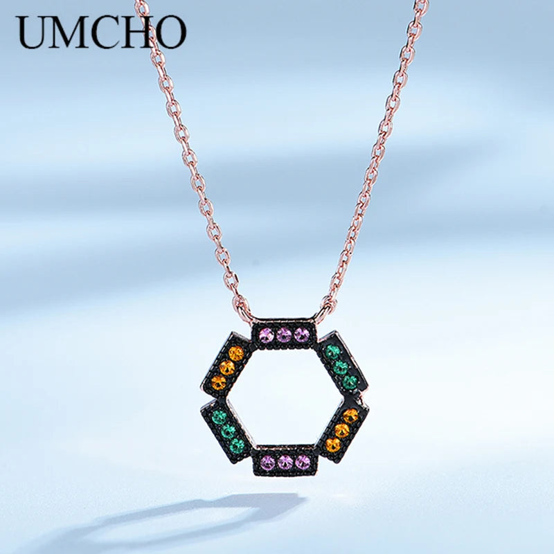 925 Silver Hexagon Pattern Necklace Wedding Gift With Chain