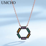 925 Silver Hexagon Pattern Necklace Wedding Gift With Chain