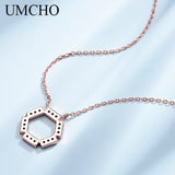 925 Silver Hexagon Pattern Necklace Wedding Gift With Chain